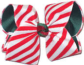 Large Red and Green Candy Cane Stripe over Spruce Double Layer Overlay Bow